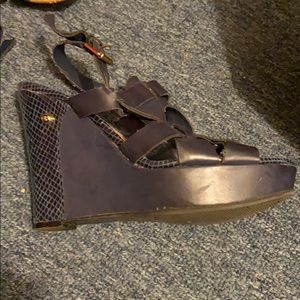 Blue wedge sandals